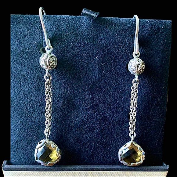 LOIS HILL Sterling Silver Triple Strand Faceted Citrine Gemstone Long Earrings - Picture 9 of 14